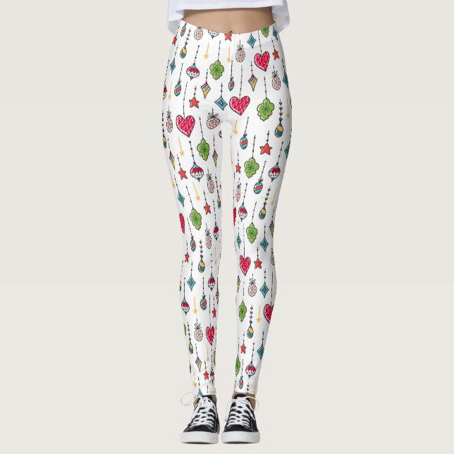 Cute colourful assorted Christmas ornaments patter Leggings (Front)