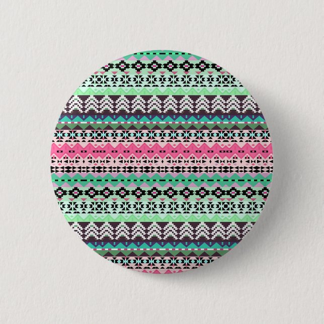 Cute colourful aztec patterns design 6 cm round badge (Front)
