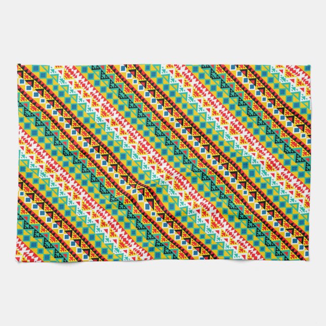 Cute colourful aztec patterns design tea towel (Horizontal)