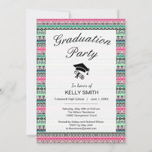 Cute colourful aztec patterns graduation party invitation