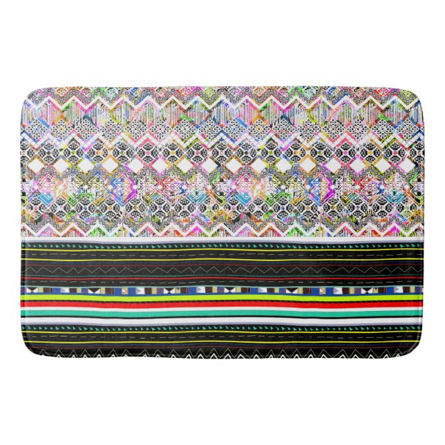 Cute colourful aztec tribal patterns bath mat (Front)