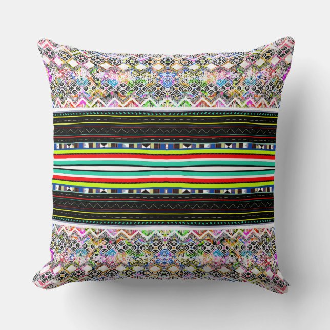 Cute colourful aztec tribal patterns cushion (Front)