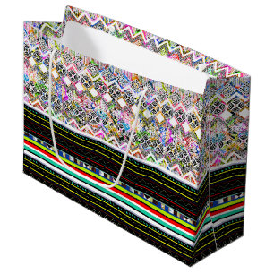 Cute colourful aztec tribal patterns large gift bag