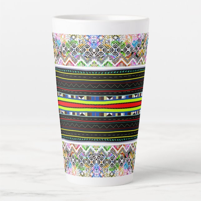 Cute colourful aztec tribal patterns latte mug (Front)