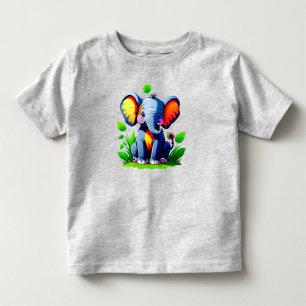Cute Colourful Baby Elephant Cartoon Toddler T-Shirt