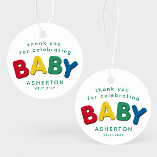 Cute colourful baby personalised baby shower favour tags