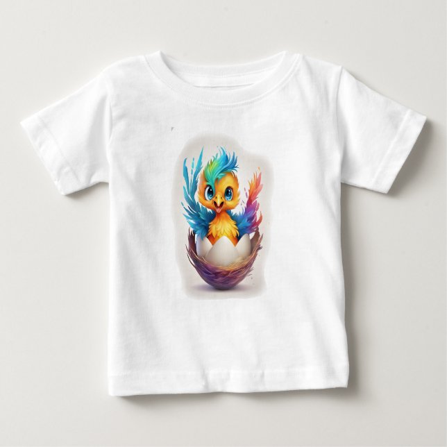 Cute Colourful Baby Phoenix Hatching Baby T-Shirt (Front)