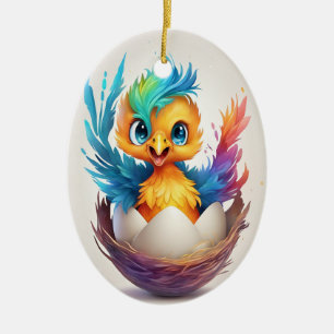 Cute Colourful Baby Phoenix Hatching Ceramic Tree Decoration
