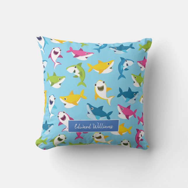 Cute Colourful Baby Shark Pattern for Little Kids Cushion (Front)