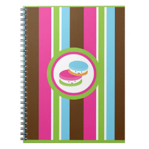 Cute Colourful Bakery Macaroons Fun Stripe Spiral Notebook