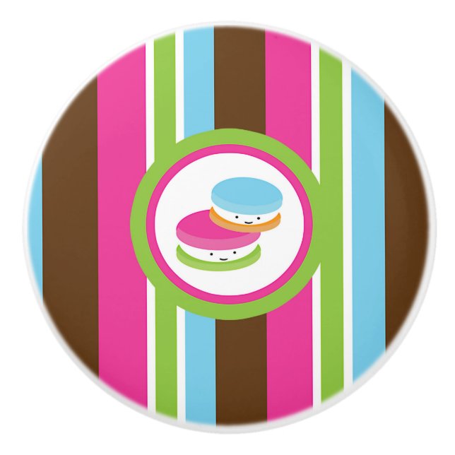Cute Colourful Bakery Macaroons Fun Stripes Ceramic Knob (Front)