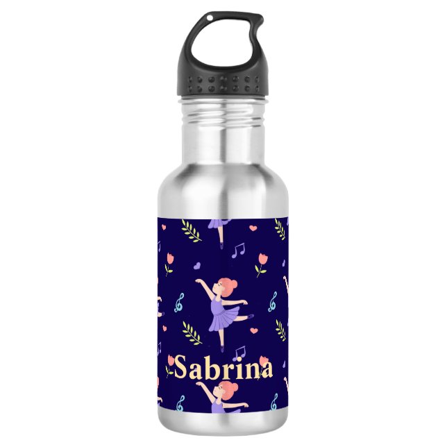 Cute Colourful Ballerina Girls' Personalised 532 Ml Water Bottle (Front)