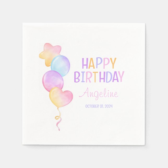 Cute Colourful Balloon Kids Birthday Napkin (Front)