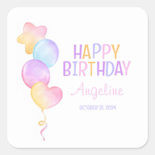 Cute Colourful Balloon Kids Birthday Square Sticker