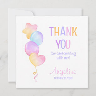 Cute Colourful Balloon Kids Birthday Thank You Card