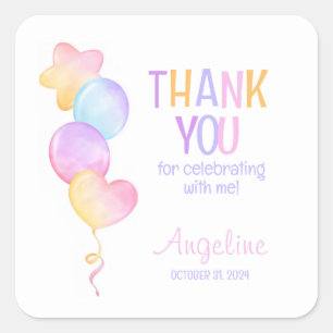 Cute Colourful Balloon Kids Birthday Thank You Square Sticker