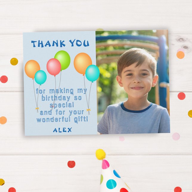 Cute Colourful Balloons Kids Birthday Photo Thank You Card (Creator Uploaded)