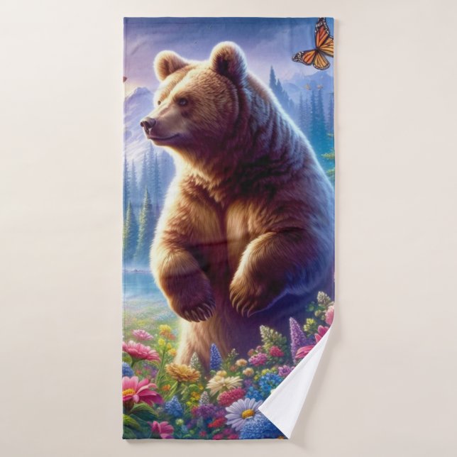 Cute, colourful bear & butterflies bath towel (Bath Towel)