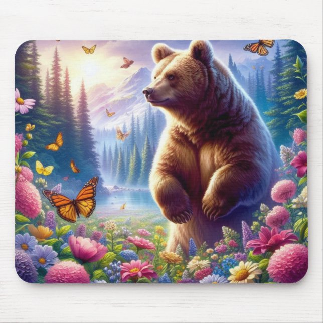 Cute, colourful bear & butterflies mouse pad (Front)