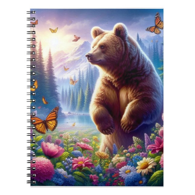 Cute, colourful bear & butterflies notebook (Front)