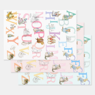 Cute Colourful Beatrix Potter Alphabet  Wrapping Paper Sheet