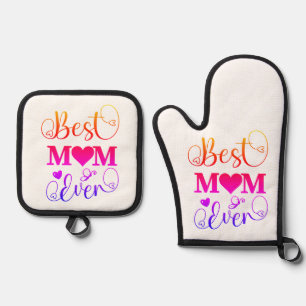 Cute Colourful Best Mum Ever Typography Script  Oven Mitt & Pot Holder Set