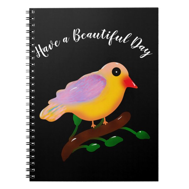 Cute Colourful Bird on Branch | Hand Drawn Songbir Notebook (Front)