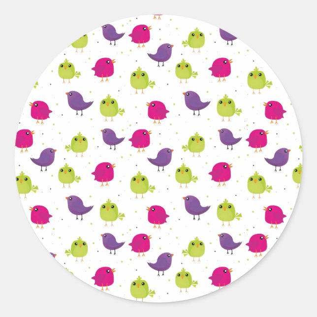 Cute colourful birds   classic round sticker (Front)