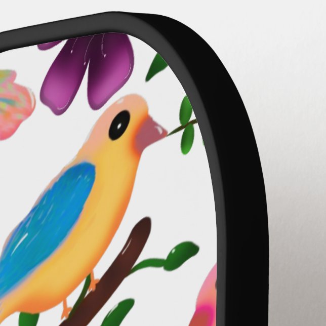 Cute colourful birds Floral Pattern  Pickleball Paddle (Left Detail)