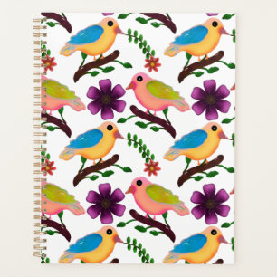 Cute colourful birds Floral Pattern Planner