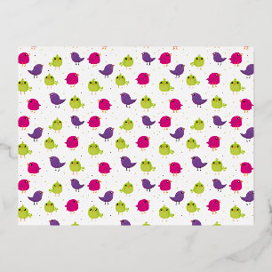 Cute colourful birds foil holiday postcard