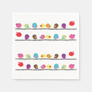 cute colourful birds on ropes paper napkin