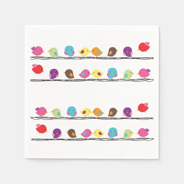 cute colourful birds on ropes paper napkin (Front)