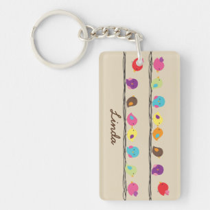 cute colourful birds on ropes personalise key ring