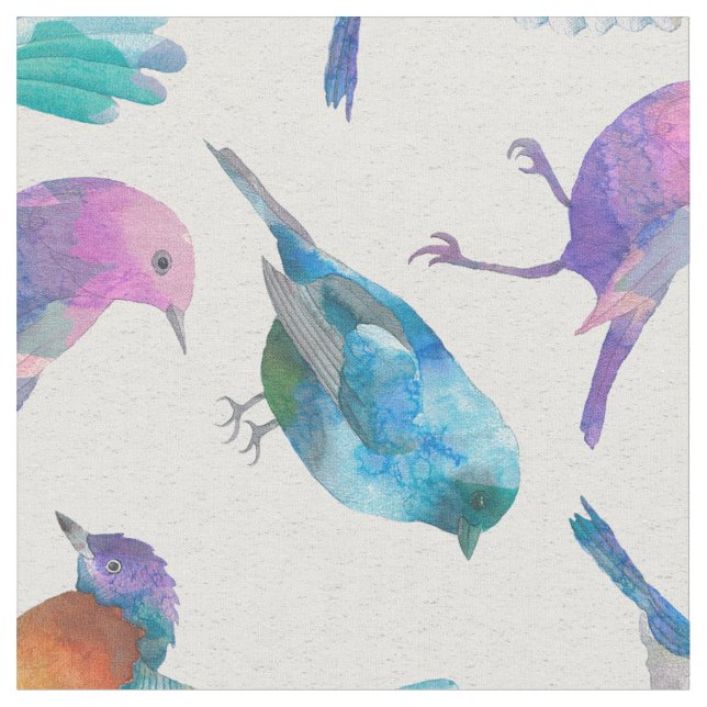 Cute Colourful Birds Pattern Fabric (Close Up)