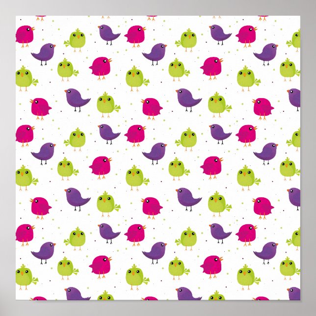 Cute colourful birds poster (Front)