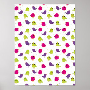 Cute colourful birds poster