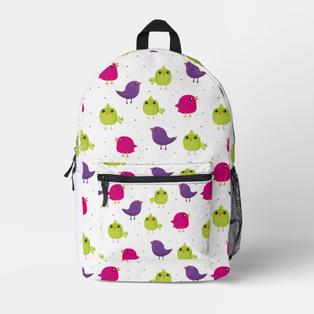 Cute colourful birds   printed backpack (Front)