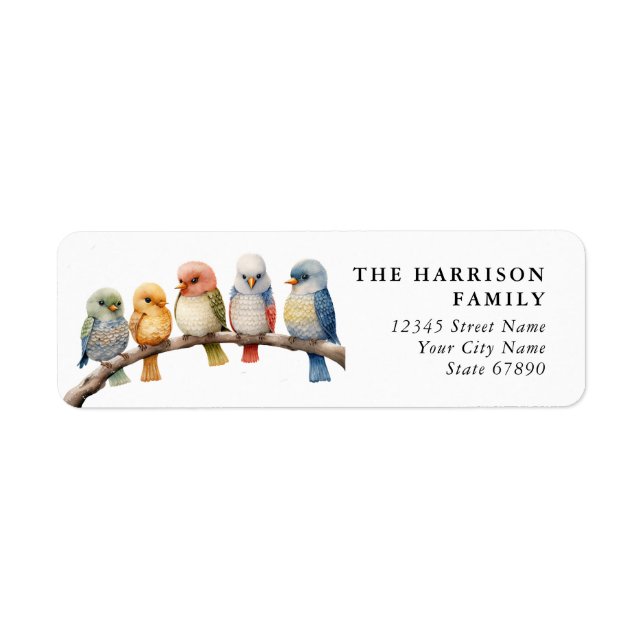 Cute Colourful Birds Return Address Labels (Front)