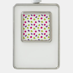 Cute colourful birds  silver plated framed ornament