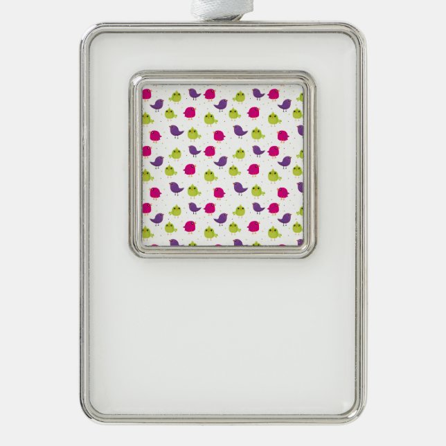 Cute colourful birds  silver plated framed ornament (Front)