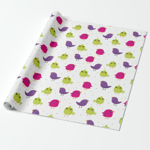 Cute colourful birds wrapping paper