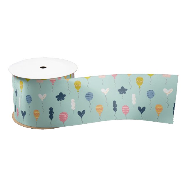 Cute Colourful Birthday Party Balloon Pattern Satin Ribbon (Spool)