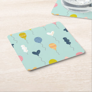 Cute Colourful Birthday Party Balloon Pattern Square Paper Coaster