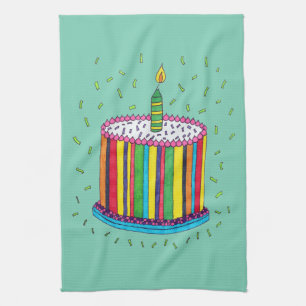 Cute Colourful Birthday Party Cake Tea Towel