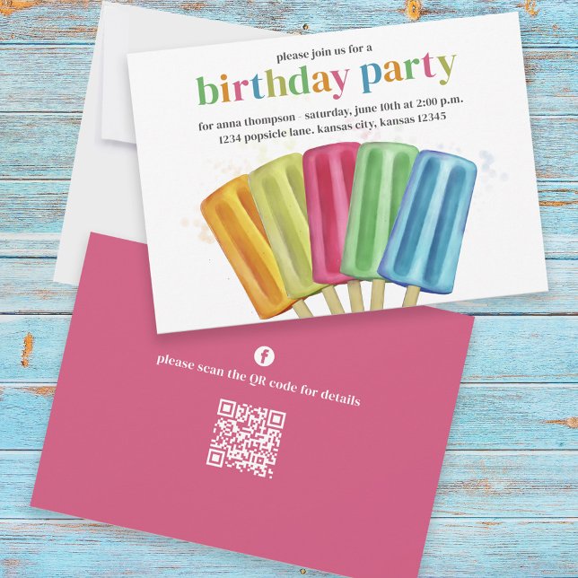 Cute Colourful Birthday Party Pink Popsicles Invitation (Creator Uploaded)
