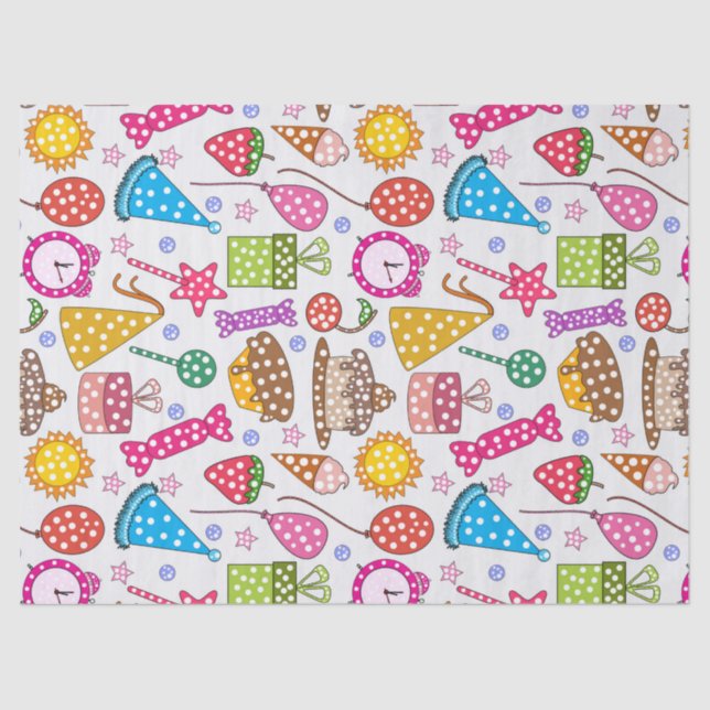 Cute Colourful Birthday Symbols Pattern Tissue Paper (Front)