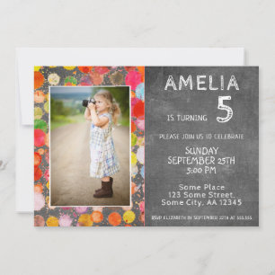 Cute Colourful Blots Chalkboard Kids Photo Birthda Invitation