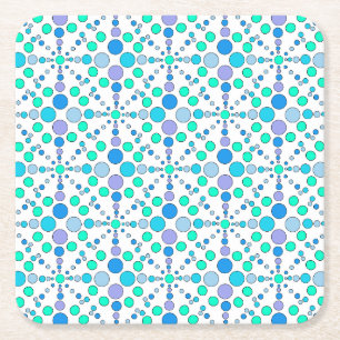 Cute colourful blue, lilac and turquoise dots square paper coaster