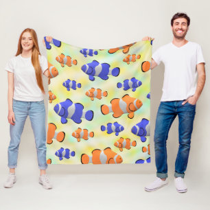 Cute Colourful Blue Orange Clownfish Pattern Fleece Blanket